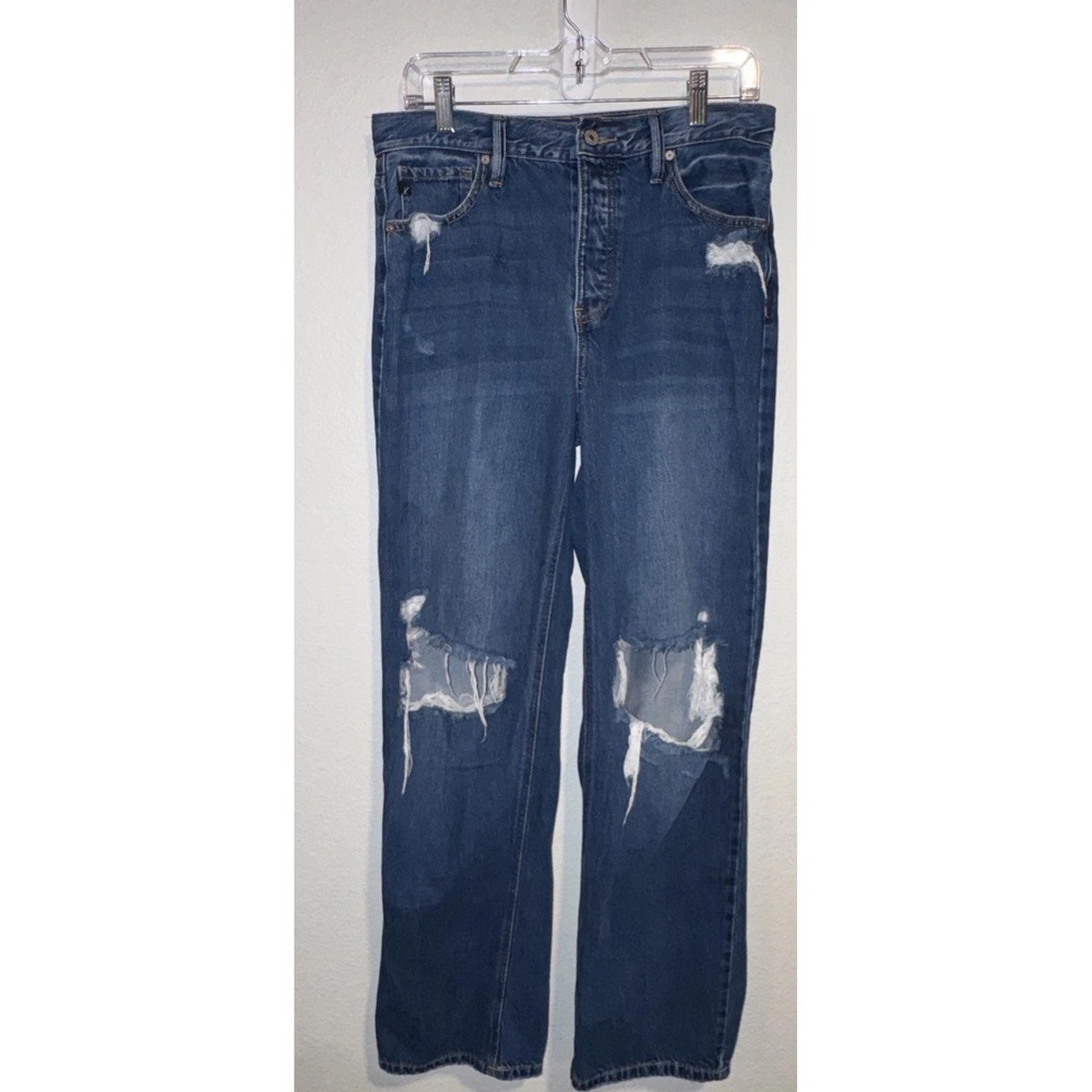 Kancan Estilo Jeans Women 9/28 High Rise Blue Distressed Button‎ Fly